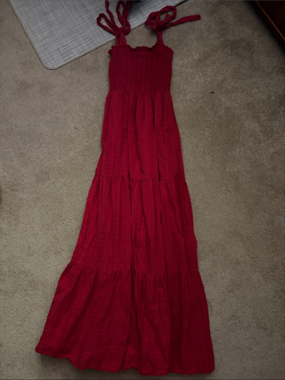 Velvet Heart Red Smocked Tie-Shoulder Maxi Dress